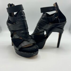 CHRISSIE MORRIS
Leather Peep-Toe Booties